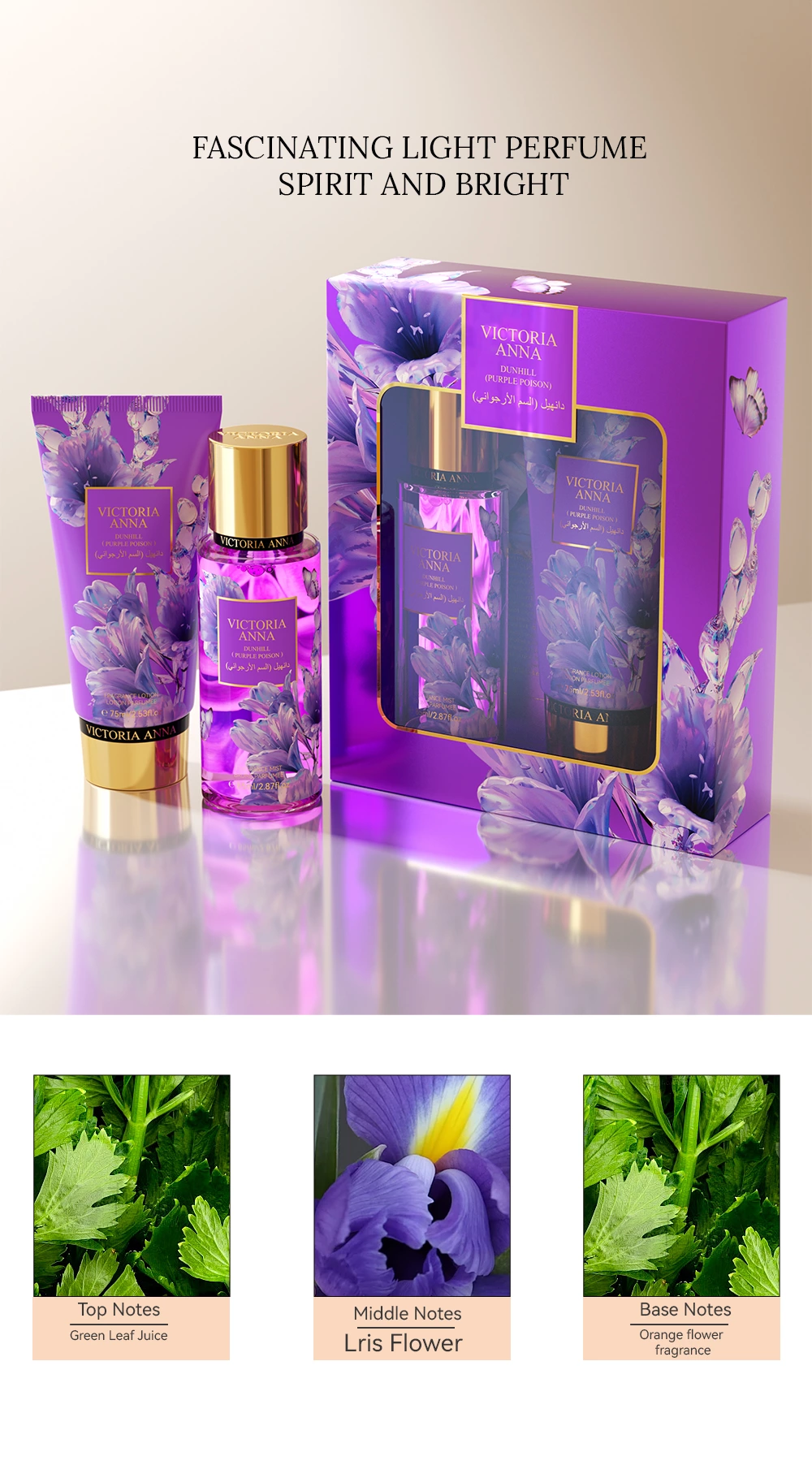 Victoria Anna Whiten Cream Floral Fruity Body Milk Body Cream Lasting Fresh Fragrance Spray Gift Box Body Lotion Set